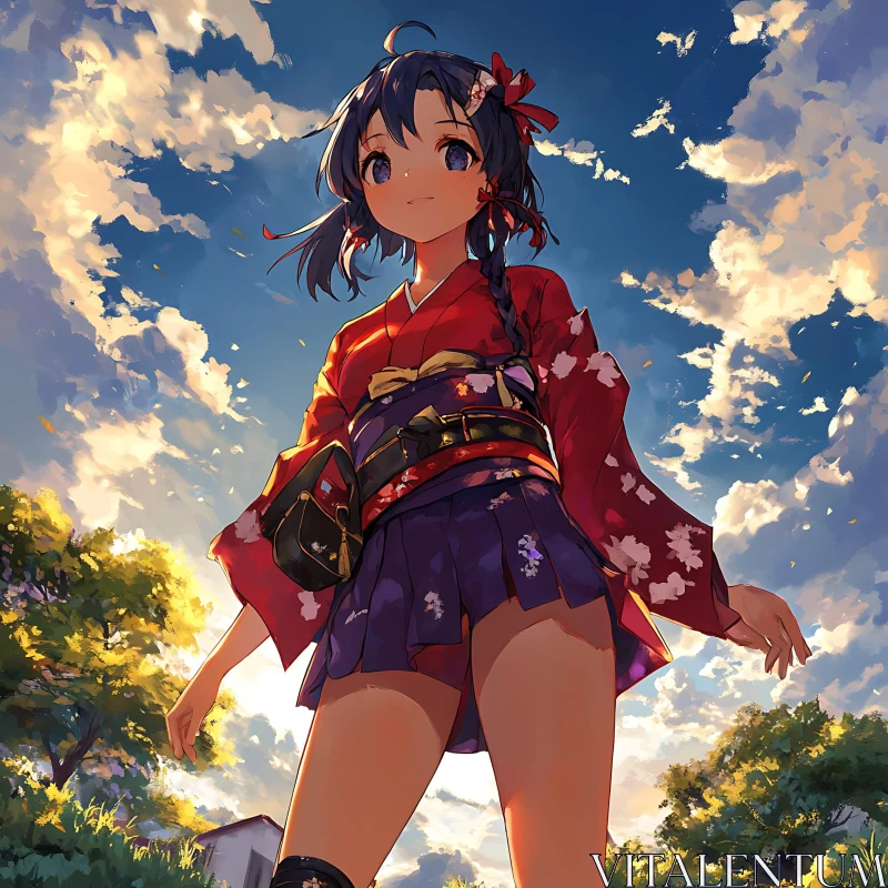 Anime Character in Vibrant Sunset Scene AI Image