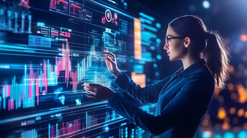 Woman Analyzing Futuristic Data Interface