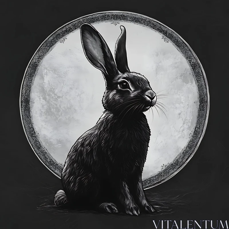 Black and White Rabbit with Moon AI Image