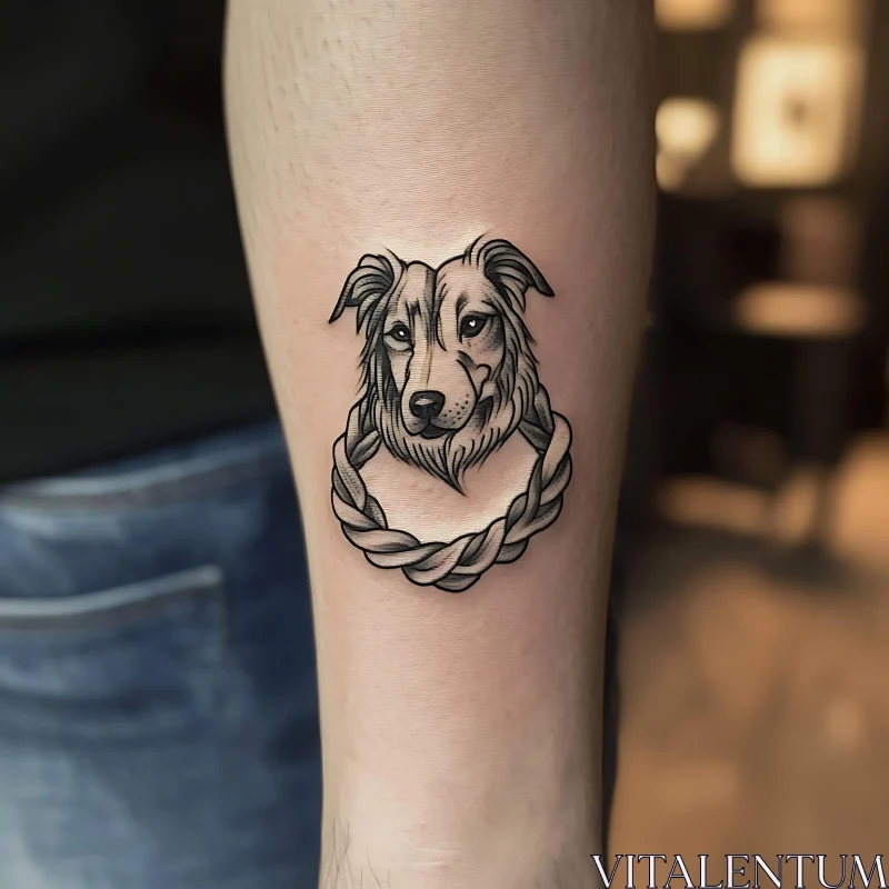 Intricate Dog Head Tattoo Arm AI Image