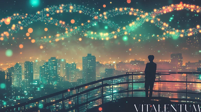 AI ART Glowing City Lights Silhouette View