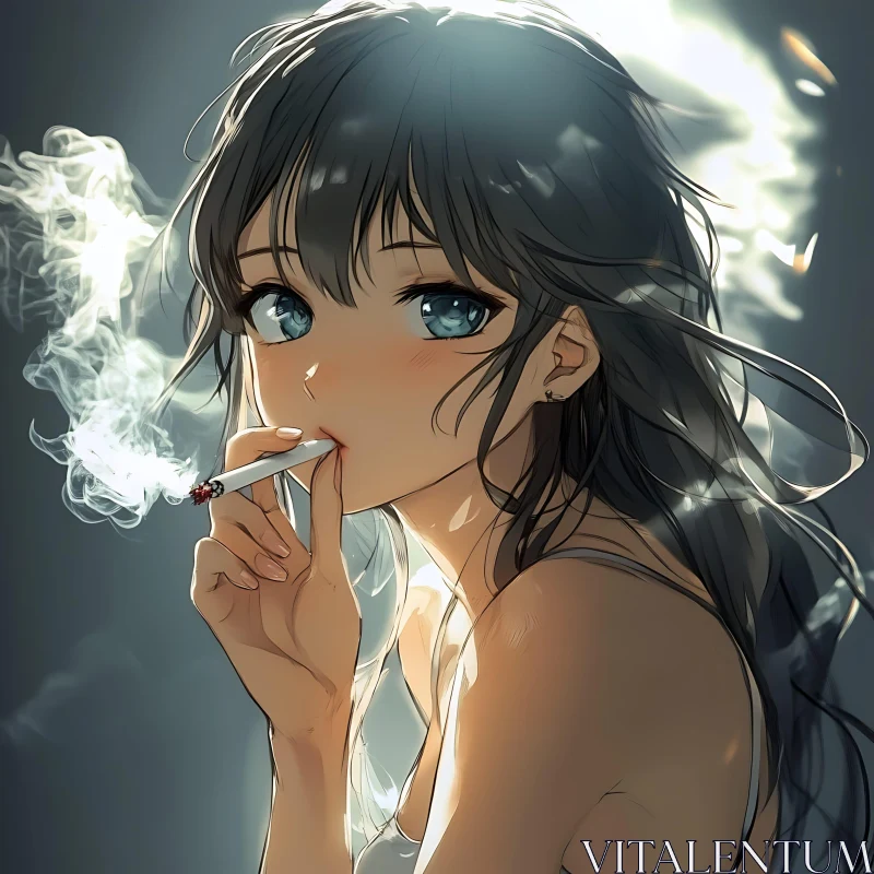 Mysterious Anime Girl Smoking AI Image