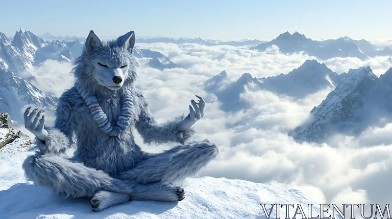 AI ART Zen Wolf Above the Clouds