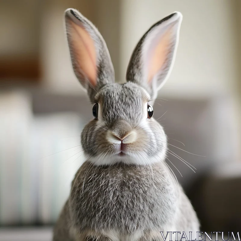 Close-Up of a Grey Rabbit AI Image