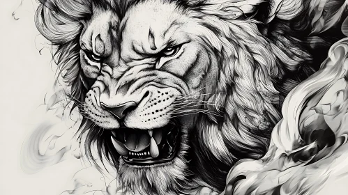 Lion's Gaze: A Study in Black and White