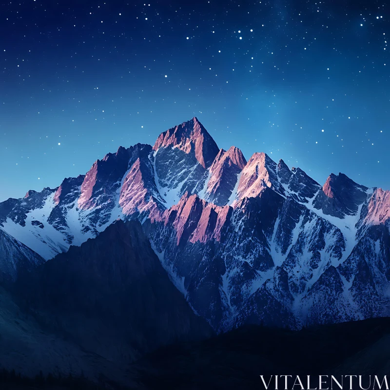 Snowy Peaks at Night AI Image