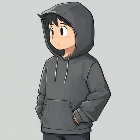 Anime Portrait of Hoodie-Wearing Character