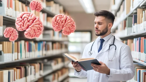 Medical Professional Studying in Library