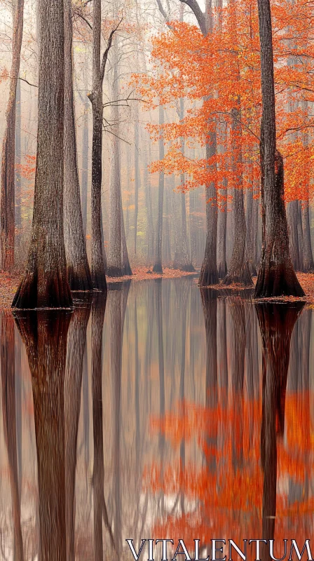 AI ART Misty Forest Reflections in Autumn