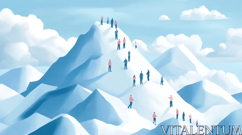 AI ART Climbing Snowy Peaks: A Journey Together