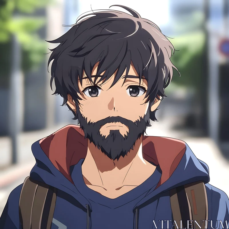 AI ART Bearded Anime Character with Backpack