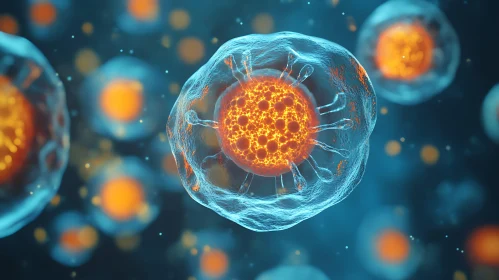 Cells Floating in Blue Liquid