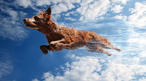 Canine in Motion Against a Cloudy Backdrop