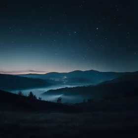 Nightscape of Mountain Range with Fog