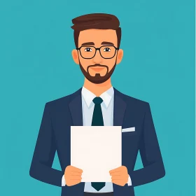 Illustrated Businessman with Document