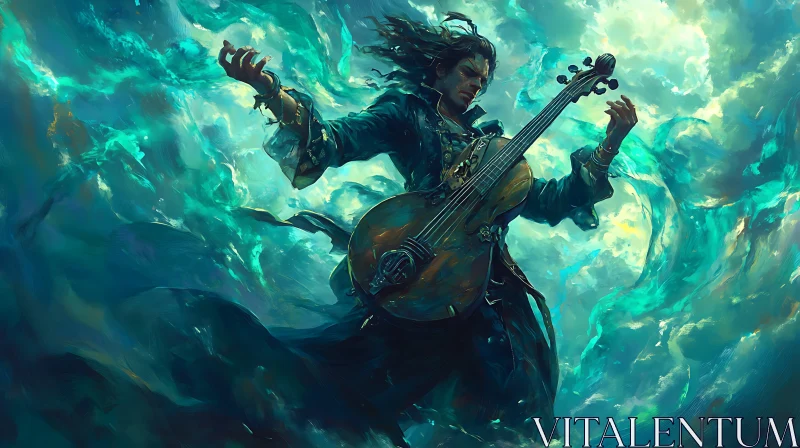 AI ART Fantasy Musician in Turquoise Dreamscape