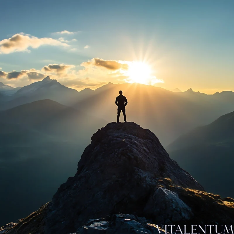 Mountain Peak Silhouette at Sunrise AI Image