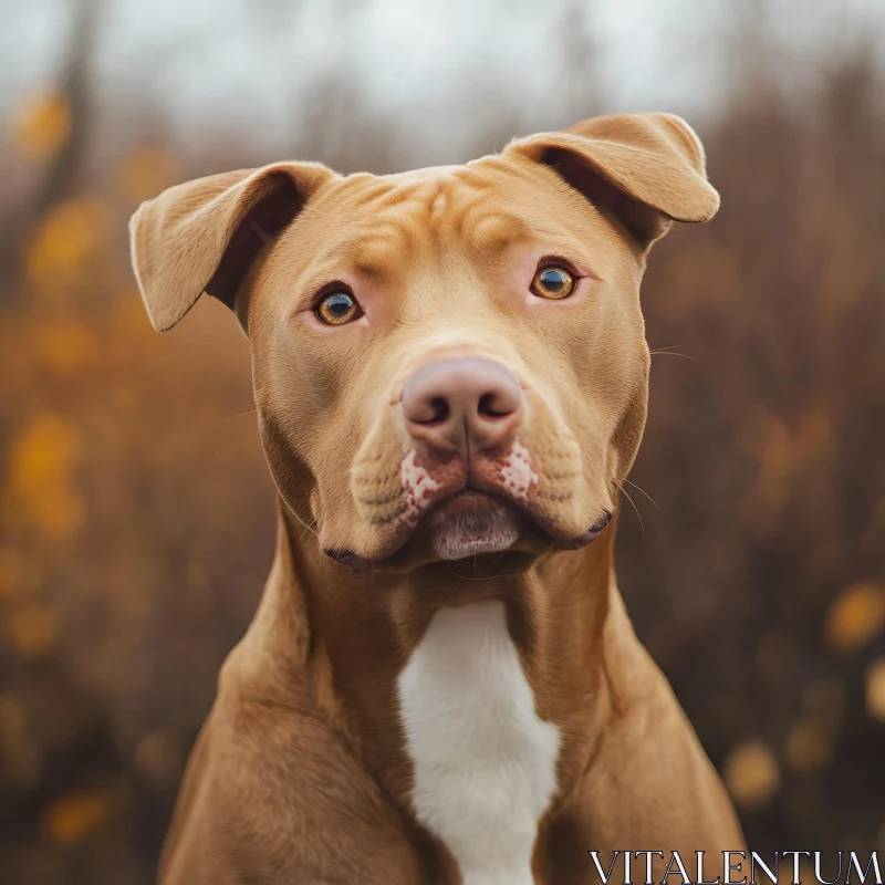 Expressive Tan Dog Against Autumn Background AI Image