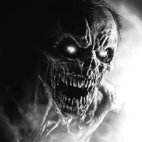 Undead Horror: A Zombie's Monochrome Portrait