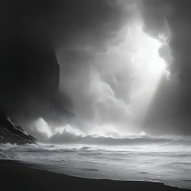 Turbulent Sea and Sky Monochrome