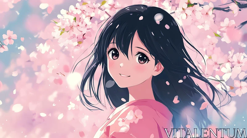 Cherry Blossom Anime Girl Artwork AI Image