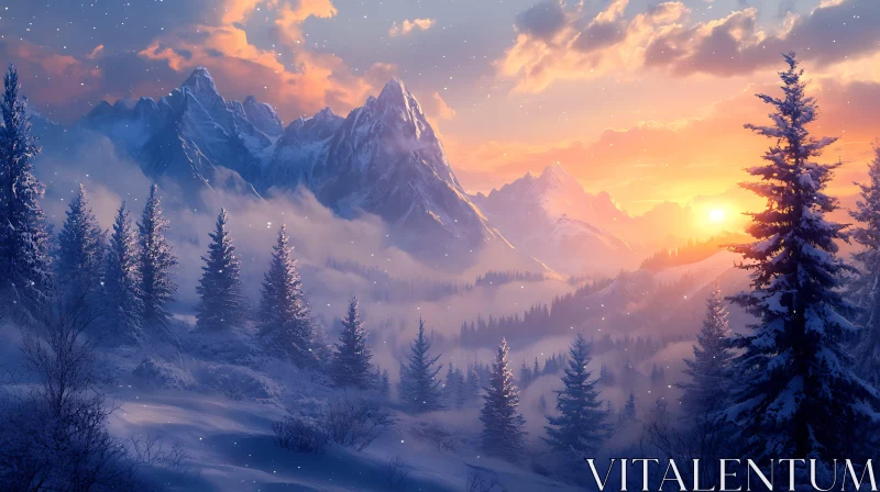 Snowy Mountains at Sunset AI Image