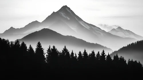 Ethereal Mountain Vista in Monochrome