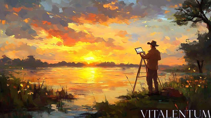AI ART Painter at Sunset by the Lake