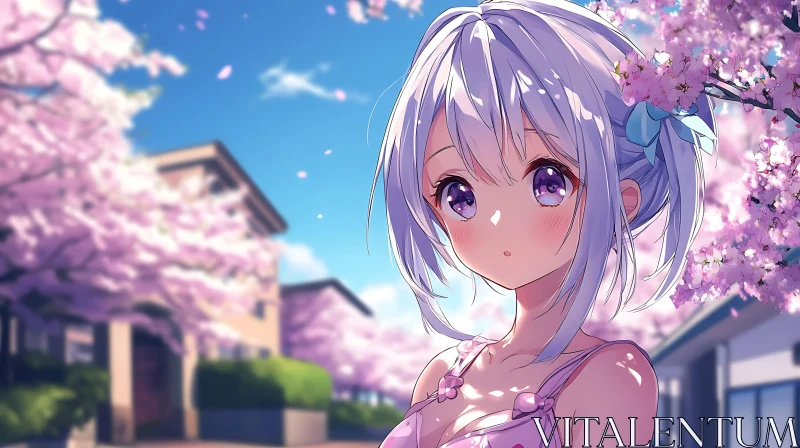 Cherry Blossom Anime Portrait AI Image