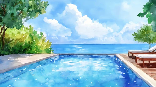 Watercolor Pool with Sea View