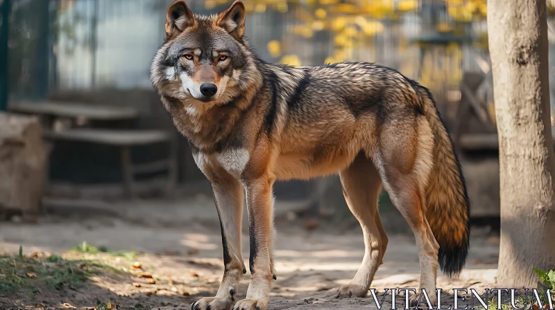 Standing Wolf in a Forest AI Image