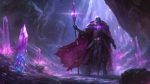 Mystical Wizard in Purple Crystal Realm