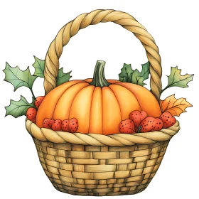 Pumpkin and Berries in Woven Basket