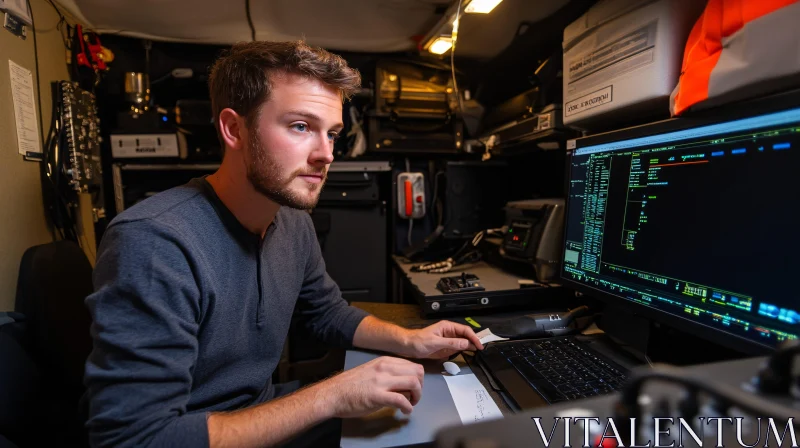 Focused Programmer at His Computer AI Image