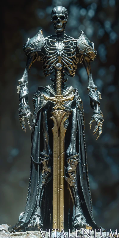 AI ART Armored Skeleton with Golden Sword