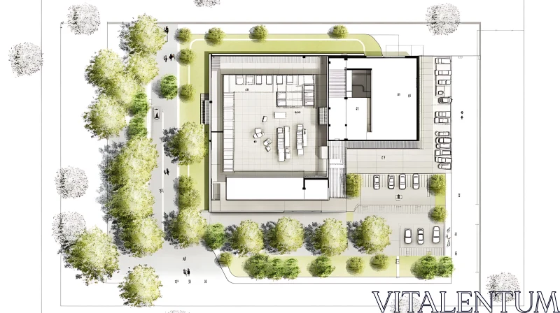 Building Layout Surrounded by Trees and Pathways AI Image