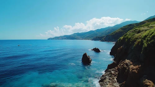 Coastal Serenity: Azure Waters and Rocky Shores