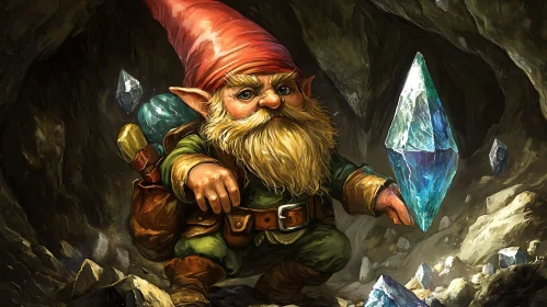 Fantasy Gnome in Crystal Mine