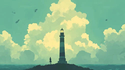 Seascape with Lighthouse and Figure