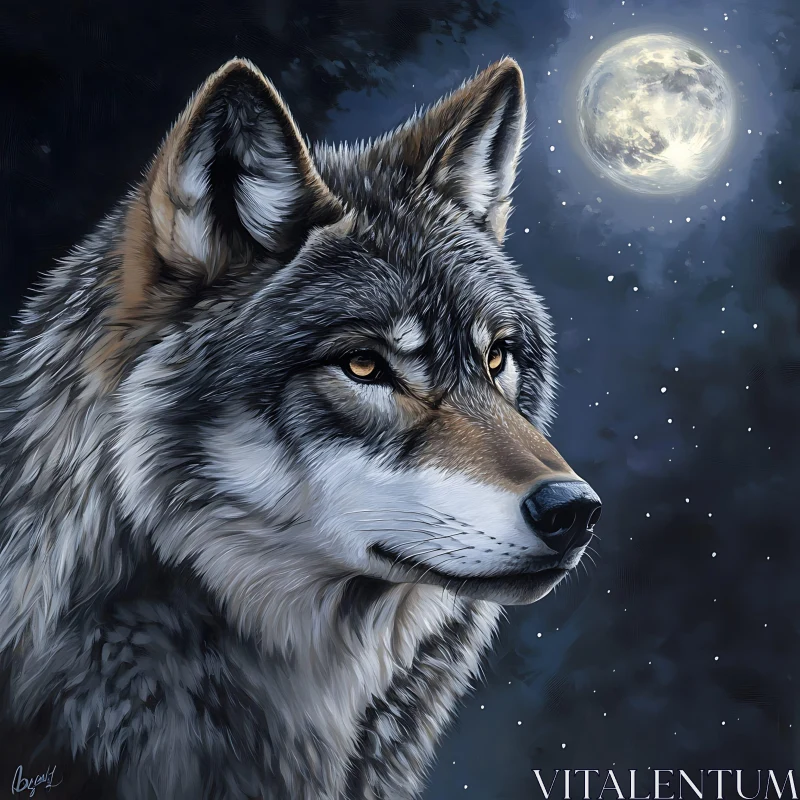 AI ART Wolf Portrait with Moon and Stars