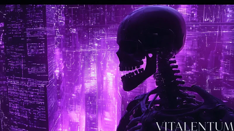 Purple Cityscape with Skeleton AI Image