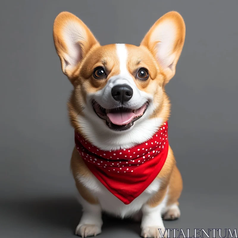 Happy Corgi with Red Bandana AI Image