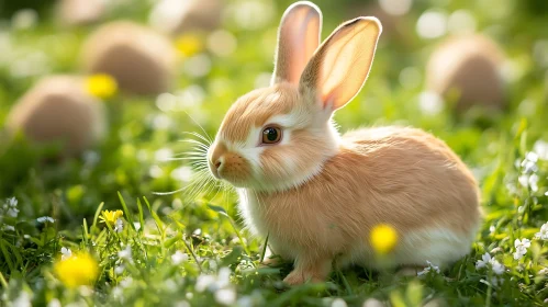 Cute Rabbit in a Field of Flowers