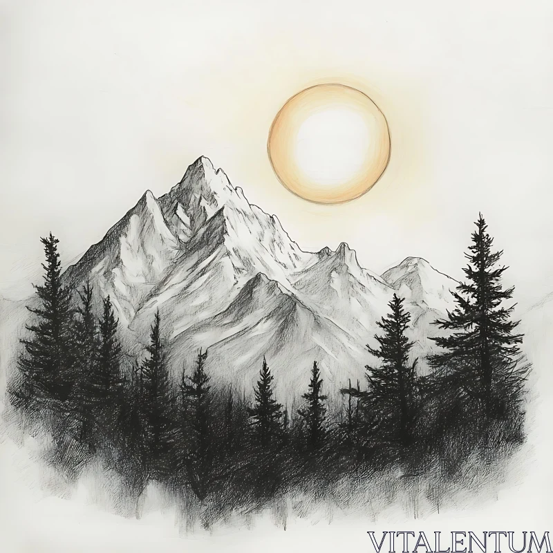 AI ART Monochrome Mountain Range Art