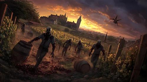 Undead in Vineyard at Sunset