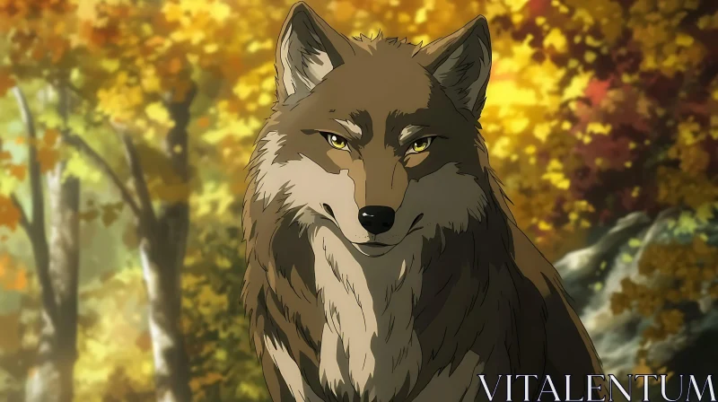 AI ART Animated Wolf in Fall Landscape