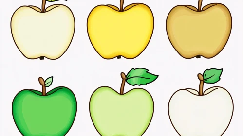 Six Cartoon Apples in Various Colors