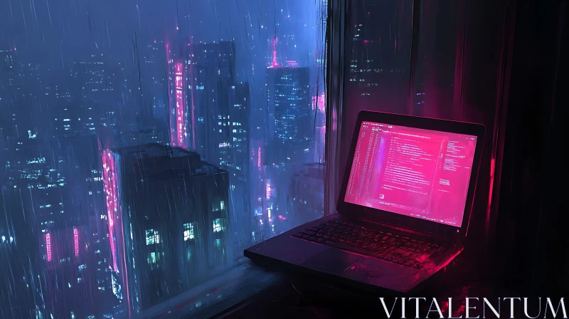 AI ART Rainy Night Coding