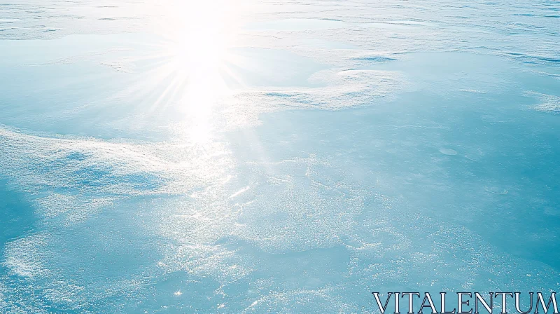 Sunlit Frozen Lake in Winter AI Image