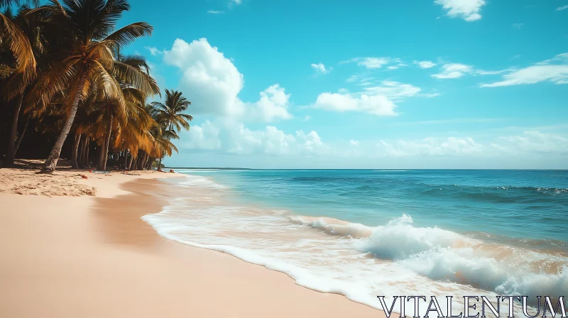 AI ART Coastal Paradise: Beach with Palm Trees